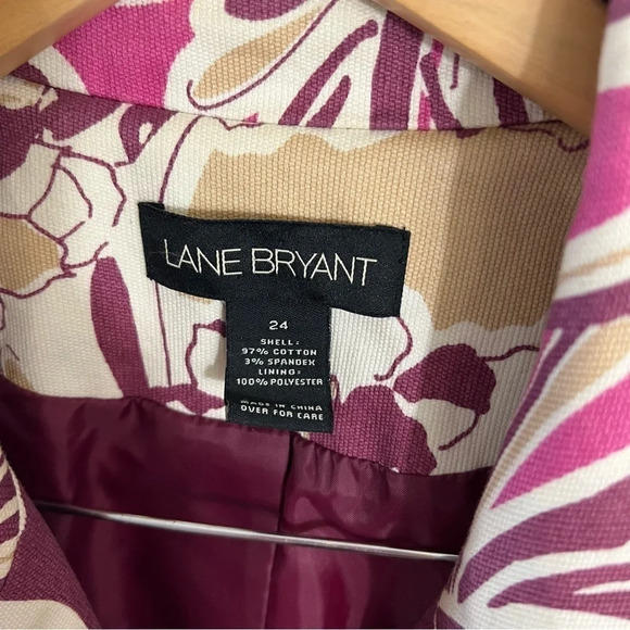 Lane Bryant Canvas Jacket Size 24 Floral Collared Button Up Purple Pink White - Picture 8 of 8